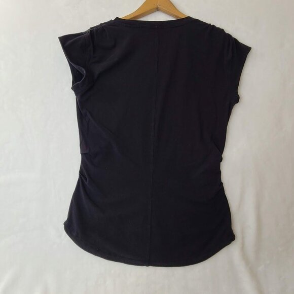 Athleta Black V-Neck Athletic Top Ruched Side Stretch Shirt Womens M - Picture 6 of 10